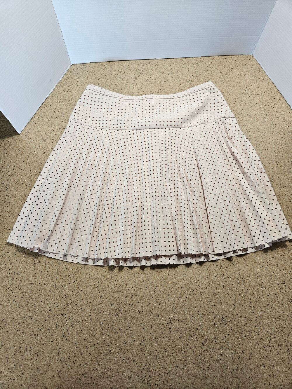 J. Crew Cream Laser-Cut Perforated Pleated Skirt Preppy